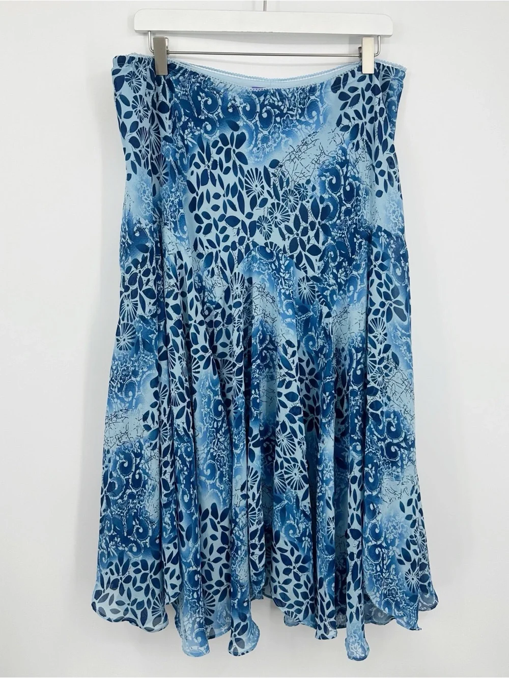 Vintage Y2K Blue Floral Asymmetrical Midi Skirt Size XL Whimsical Fairycore